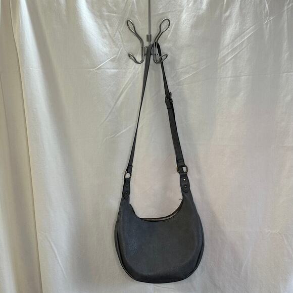 Modern Crescent Crossbody Bag with Gold Ring Accent – 12"x8"x2" - Picture 2 of 6